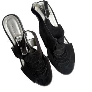 SUNDANCE Women's 40 Ruffle Suede Leather Strappy Heel Chocolate Brown Italy